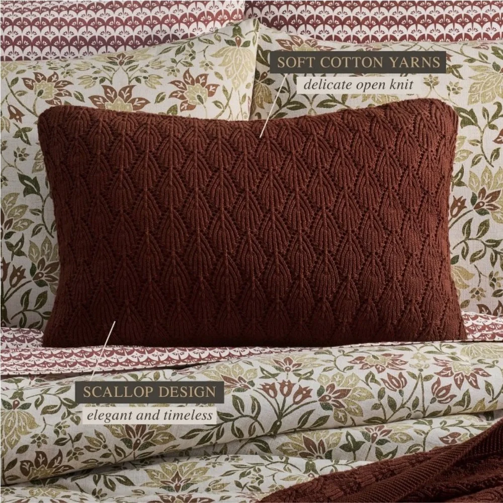 JEREMIAH BRENT NWT cotton knitted pointelle lumbar accent pillow -brown -20x12 - Picture 2 of 11
